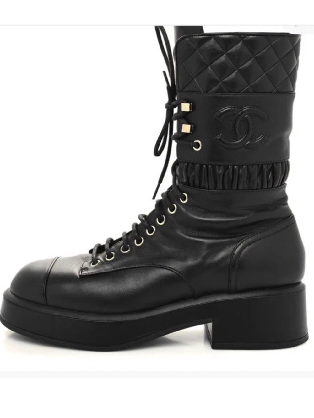 Chanel combat boots CC Logo Quilted